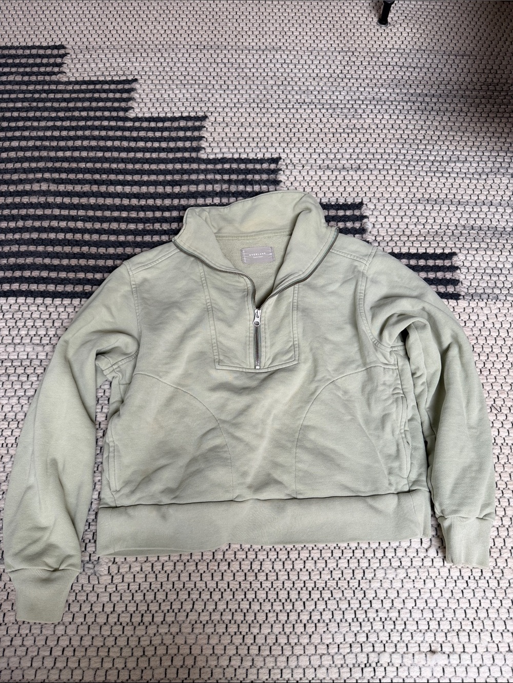 Everlane Light Sage Quarter-Zip Pullover Sweatshirt